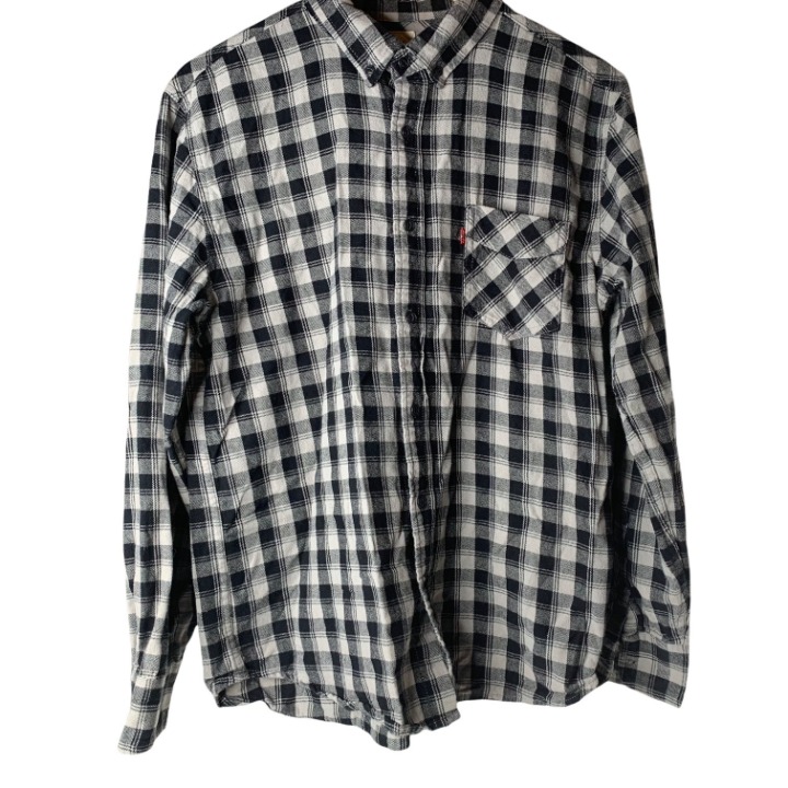 Levi/'s Mens Shirt Black Red Size M Tartan Plaid L//S Malden Button Down